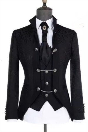 Harold Black Shawl Lapel Jacquard Three Pieces Business Men Suits