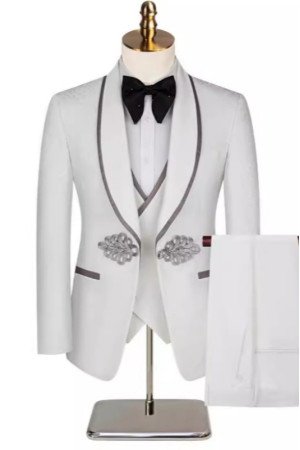 Wallace White Shawl Lapel Three Pieces Wedding Men Suits Wallace White Shawl Lapel Three Pieces Wedding Men Suits