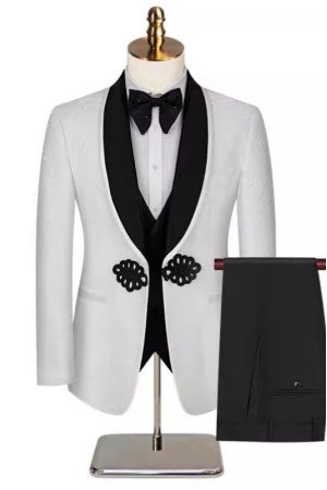Alexandra  White Shawl Lapel Three Pieces Wedding Men Suits Alexandra  White Shawl Lapel Three Pieces Wedding Men Suits