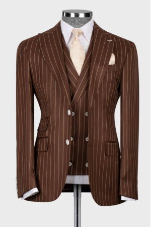 Ernest Brown Striped Peaked Lapel Three Pieces Business Men Suits Ernest Brown Striped Peaked Lapel Three Pieces Business Men Suits