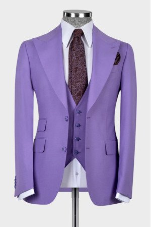 Jim Light Purple Peaked Lapel Three Pieces Wedding Men Suits