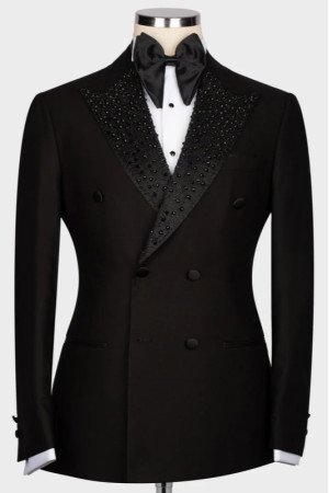 Lloyd Black Double Breasted Wedding Men Suits With Sequins Peaked Lapel Lloyd Black Double Breasted Wedding Men Suits With Sequins Peaked Lapel