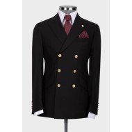 Nathaniel Black Peaked Lapel Double Breasted Business Men Suits Nathaniel Black Peaked Lapel Double Breasted Business Men Suits