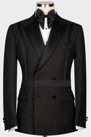 Spencer Chic Black Peaked Lapel Double Breasted Wedding Men Suits Spencer Chic Black Peaked Lapel Double Breasted Wedding Men Suits
