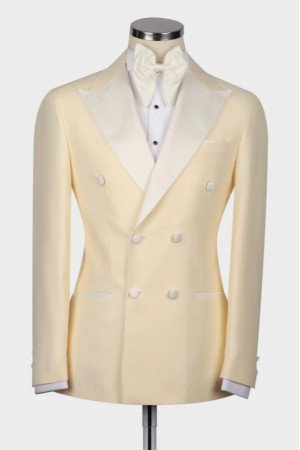 Virgil Light Yellow Peaked Lapel Double Breasted Wedding Men Suits Virgil Light Yellow Peaked Lapel Double Breasted Wedding Men Suits