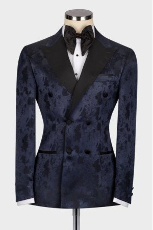 Alfred Dark Navy Jacquard Peaked Lapel Double Breasted Wedding Men Suits Alfred Dark Navy Jacquard Peaked Lapel Double Breasted Wedding Men Suits