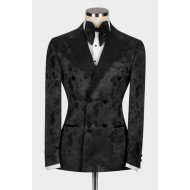 Chris Black Jacquard Peaked Lapel Double Breasted Wedding Men Suits