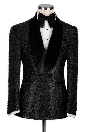 Godfery Black Sequins Double Breasted Wedding Men Suits With Velvet Shawl Lapel  Godfery Black Sequins Double Breasted Wedding Men Suits With Velvet Shawl Lapel