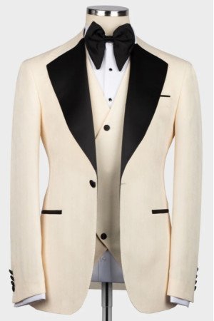 Porter Light Champagne Three Pieces Wedding Men Suits With Black Notched Lapel Porter Light Champagne Three Pieces Wedding Men Suits With Black Notched Lapel