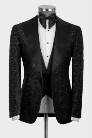 Tim Black Sequins Peaked Lapel Three Pieces Prom Suits For Men  Tim Black Sequins Peaked Lapel Three Pieces Prom Suits For Men