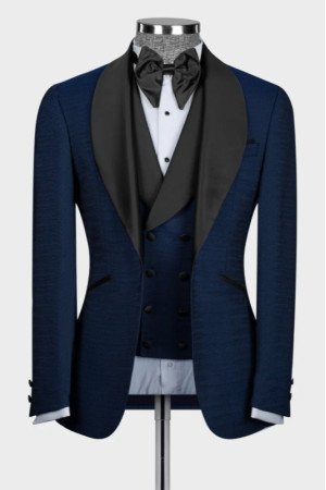 Alger Dark Blue Shawl Lapel Three Pieces Wedding Men Suits  Alger Dark Blue Shawl Lapel Three Pieces Wedding Men Suits