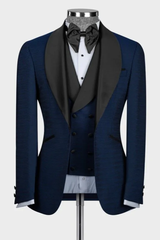 Alger Dark Blue Shawl Lapel Three Pieces Wedding Men Suits Alger Dark Blue Shawl Lapel Three Pieces Wedding Men Suits