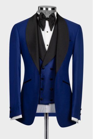 Don Royal Blue Shawl Lapel Three Pieces Wedding Men Suits  Don Royal Blue Shawl Lapel Three Pieces Wedding Men Suits