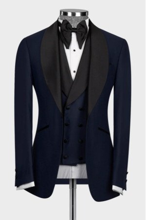 Eric Dark Navy Shawl Lapel Three Pieces Wedding Men Suits Eric Dark Navy Shawl Lapel Three Pieces Wedding Men Suits