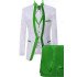 Bartley White Jacquard Three Pieces Wedding Men Suits With Green Shawl Lapel