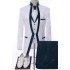 Dean White Jacquard Three Pieces Wedding Men Suits With Navy Blue Shawl Lapel 