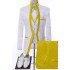Elijah White Jacquard Three Pieces Wedding Men Suits With Yellow Shawl Lapel 