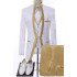 Frederick White Jacquard Three Pieces Wedding Men Suits With Gold Shawl Lapel