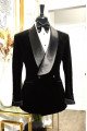Gary Handsome Black Velvet Shawl Lapel Double Breasted Wedding Men Suits