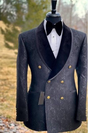 Haley Smart Black Double Breasted Jacquard Wedding Men Suits