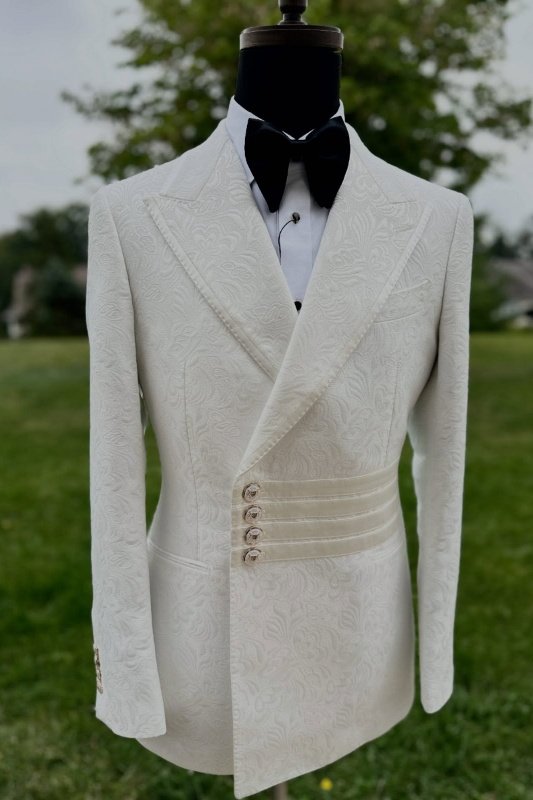 Icholas Newest White Jacquard Peaked Lapel Wedding Men Suits