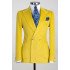 Larry Fancy Yellow Peaked Lapel Double Breasted Corduroy Prom Men Suits