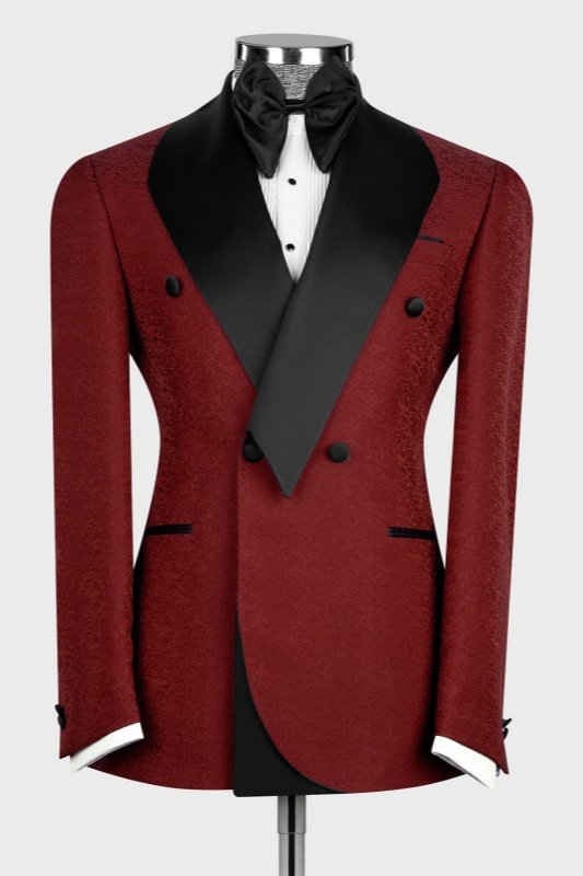 Sampson Fancy Red Jacquard Shawl Lapel Double Breasted Wedding Men Suits