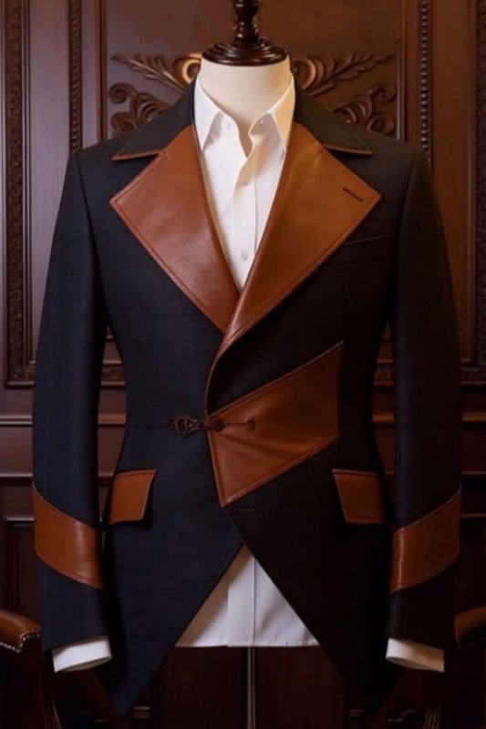 Tanner Chic Dark Navy Best Fitted Prom Men Suits With Leather Notched Lapel