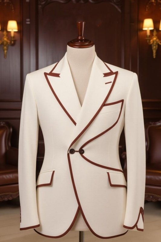 Cameron Stylish Beige Peaked Lapel Best Fitted Prom Men Suits