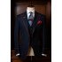Edison Modern Dark Navy Peaked Lapel Three Pieces Men Suits With Red Edge