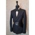 Erica Fashion Black Plaid Peaked Lapel Slim Fit Prom Men Suits With Gold Button