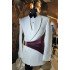 Hiram Chic White Jacquard Shawl Lapel Wedding Men Suits With Purple Velvet Belt
