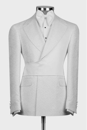 Cedric Chic White Notched Lapel Jacquard Men Suits For Prom Cedric Chic White Notched Lapel Jacquard Men Suits For Prom