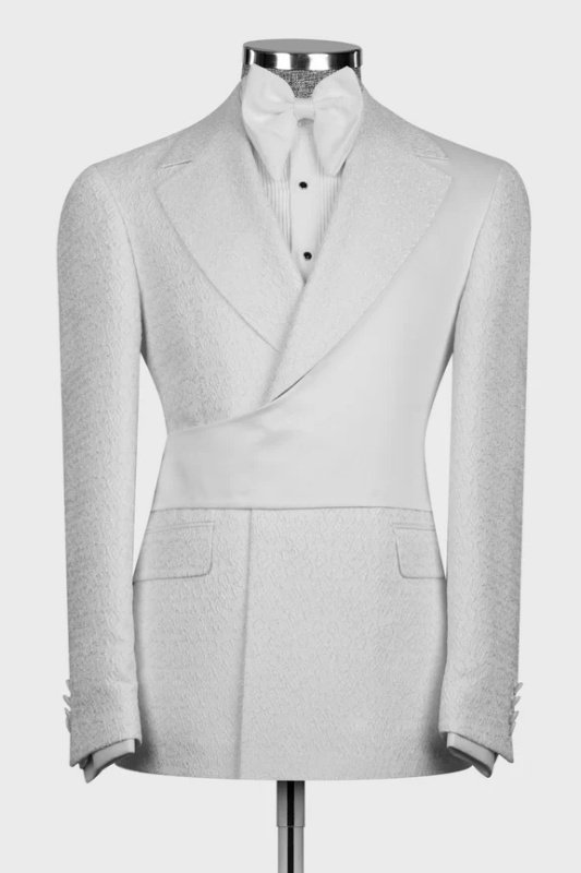 Cedric Chic White Notched Lapel Jacquard Men Suits For Prom Cedric Chic White Notched Lapel Jacquard Men Suits For Prom
