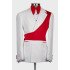 Devinb Chic White Notched Lapel Jacquard Prom Men Suits With Red Shoulder