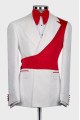 Devinb Chic White Notched Lapel Jacquard Prom Men Suits With Red Shoulder