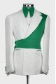 Elliott Chic White Notched Lapel Jacquard Men Suits With Green Shoulder