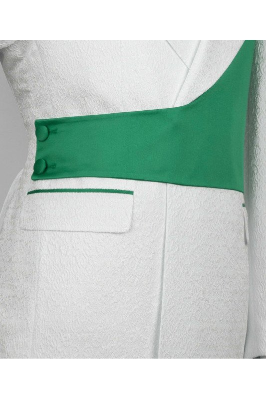 Elliott Chic White Notched Lapel Jacquard Men Suits With Green Shoulder