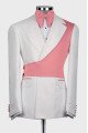 Giancarlo Chic White Notched Lapel Jacquard Men Suits With Pink Shoulder