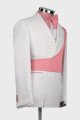 Giancarlo Chic White Notched Lapel Jacquard Men Suits With Pink Shoulder