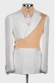 Harvey Chic White Notched Lapel Jacquard Men Suits With Khaki Shoulder