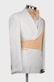 Harvey Chic White Notched Lapel Jacquard Men Suits With Khaki Shoulder