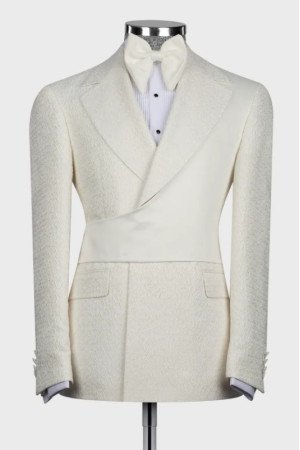 Jensen Chic Ivory Notched Lapel Jacquard Prom Men Suits