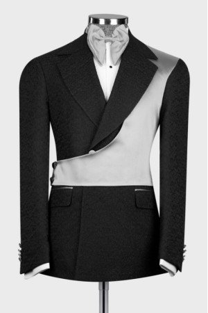 Knight Chic Black Notched Lapel Jacquard Prom Men Suits With Gray Shoulder