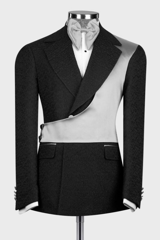 Knight Chic Black Notched Lapel Jacquard Prom Men Suits With Gray Shoulder Knight Chic Black Notched Lapel Jacquard Prom Men Suits With Gray Shoulder
