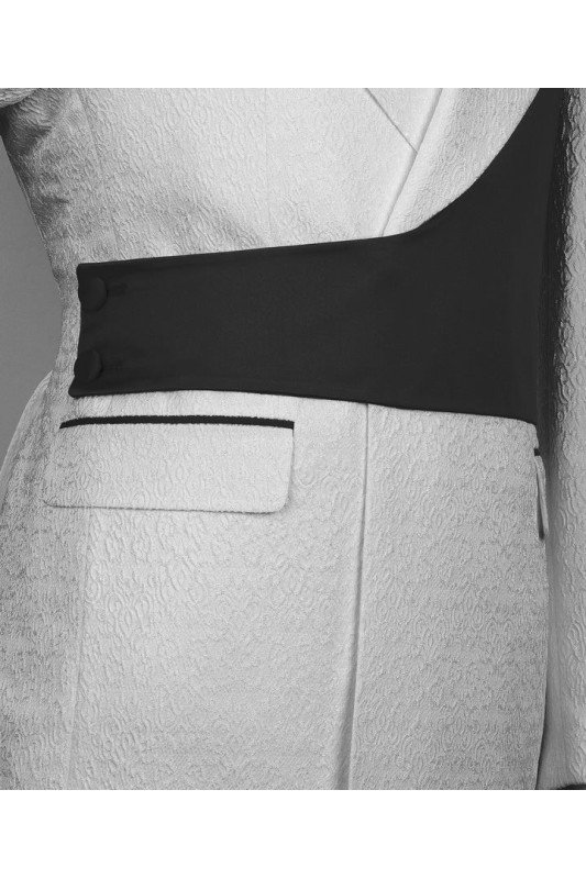 Levi Chic White Notched Lapel Jacquard Prom Men Suits With Black Shoulder