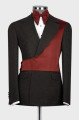 Marsh Chic Black Notched Lapel Jacquard Prom Men Suits With Burgundy Shoulder