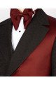 Marsh Chic Black Notched Lapel Jacquard Prom Men Suits With Burgundy Shoulder