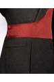 Marsh Chic Black Notched Lapel Jacquard Prom Men Suits With Burgundy Shoulder