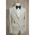 Aldrich Newest White Peaked Lapel Jacquard Wedding Suits With Belt